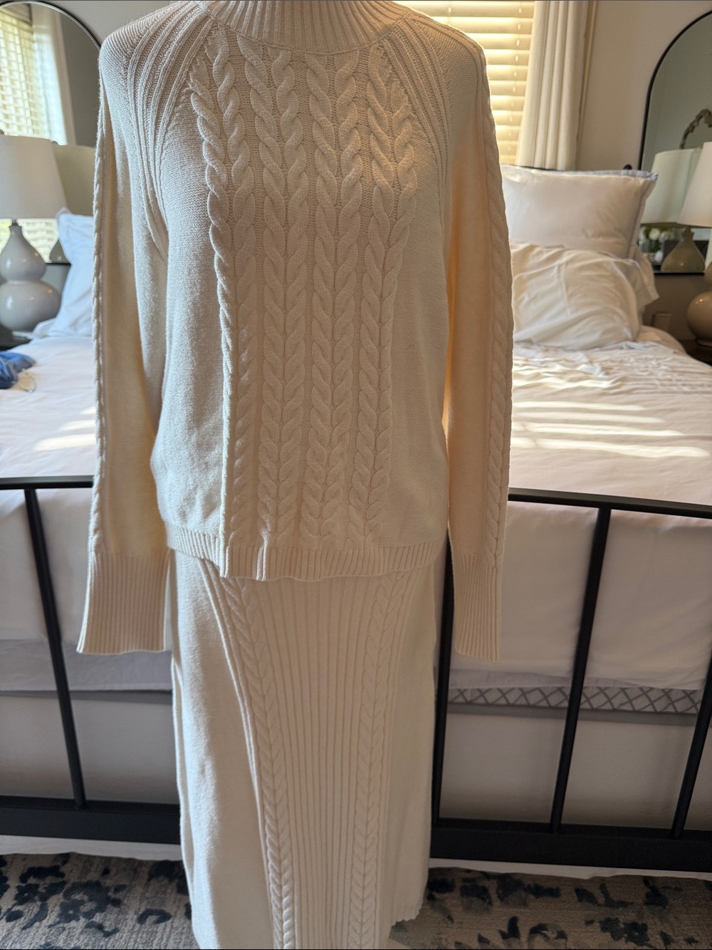 Cyrus Ivory Cable-Knit Skirt Set